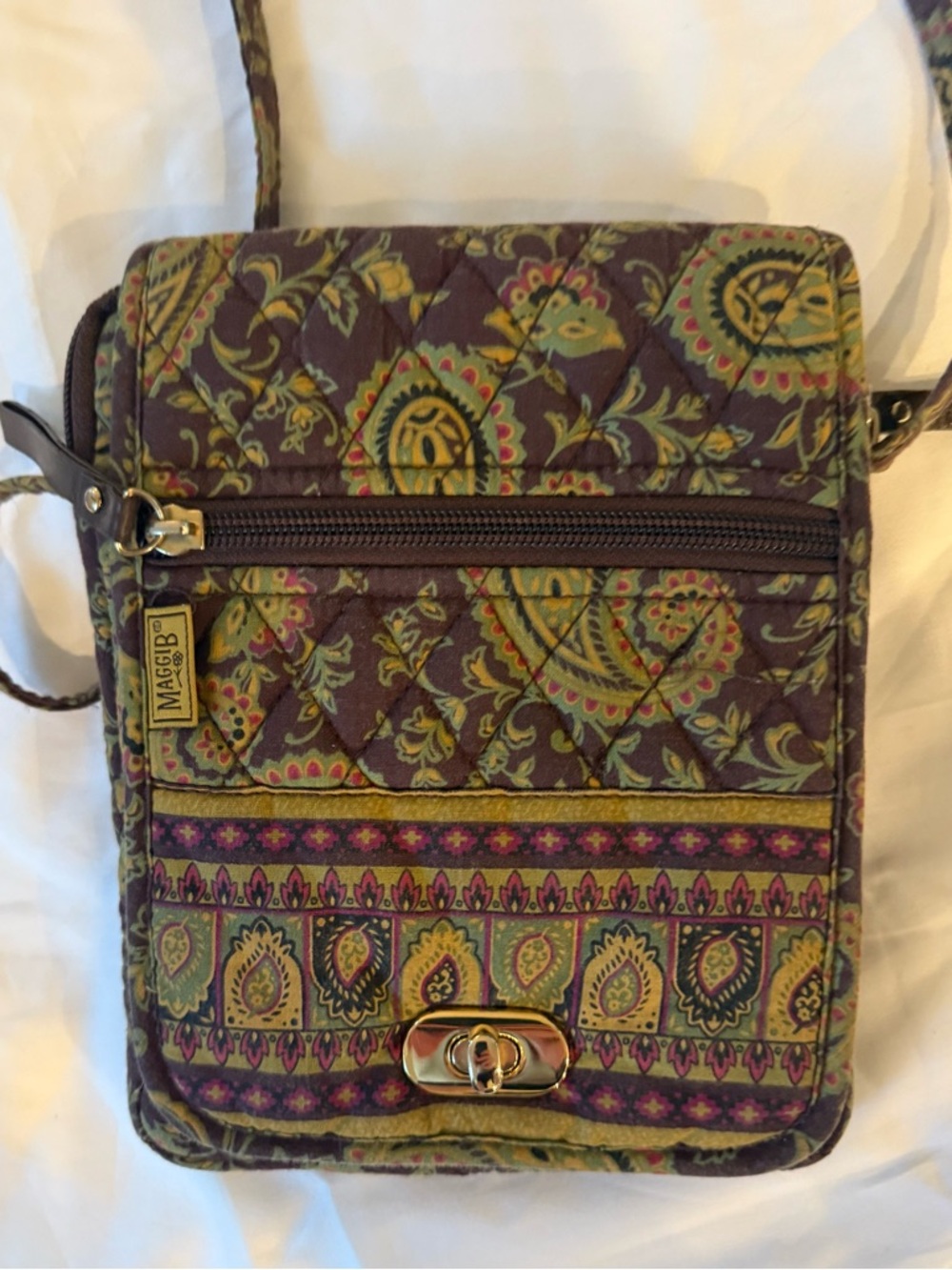 Quilted Crossbody Bag in Plum Paisley